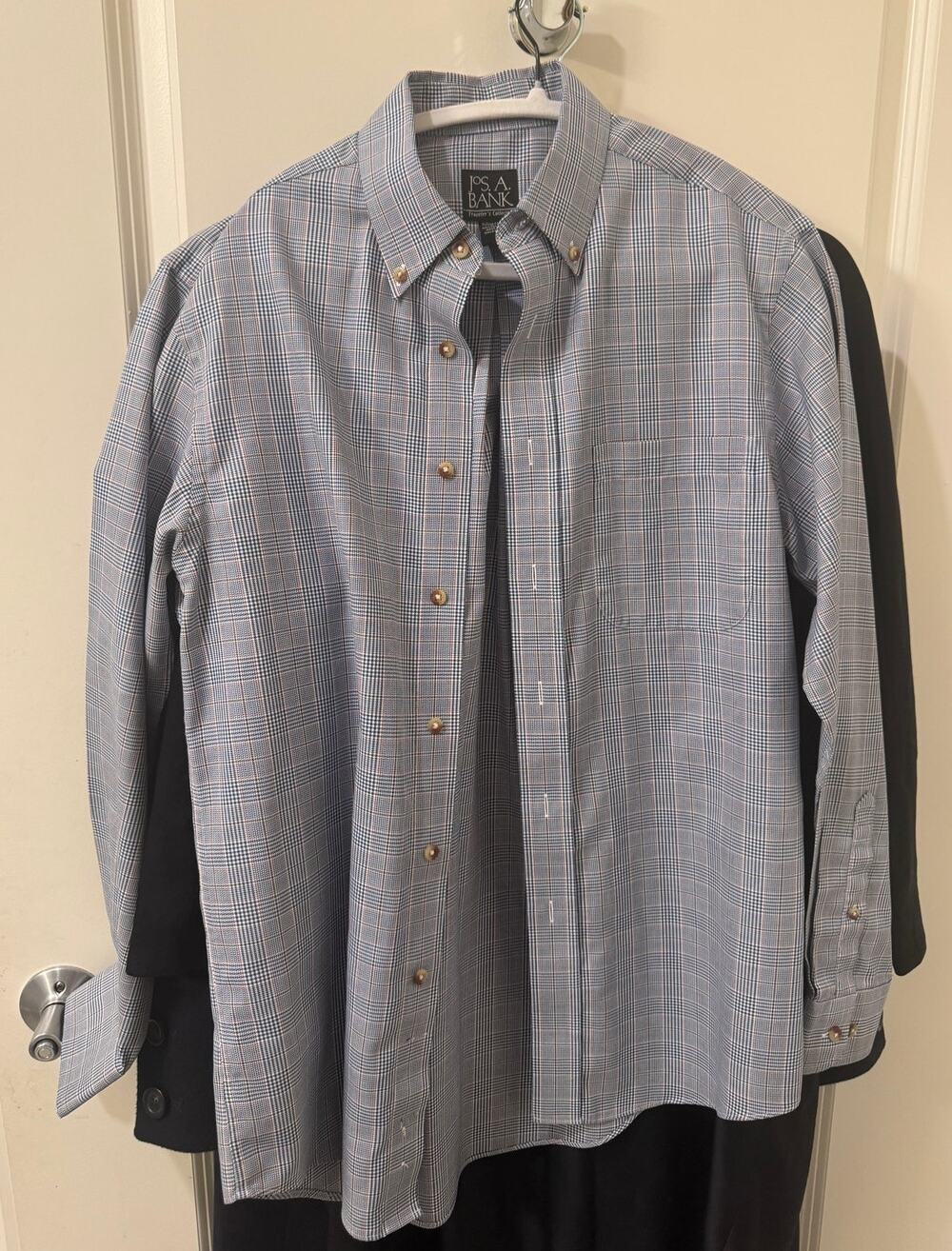 Jos. A. Bank Travelers Tailored Fit Blue Glen Plaid Button Down Shirt Size S